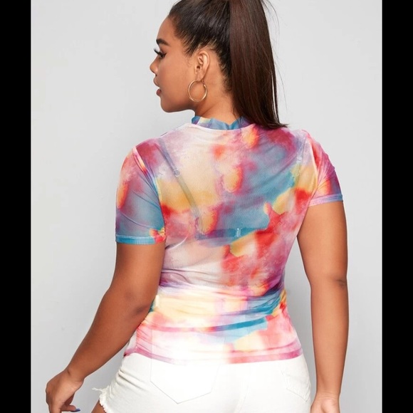 Graphic Tie Dye Mesh Top - Picture 2 of 4